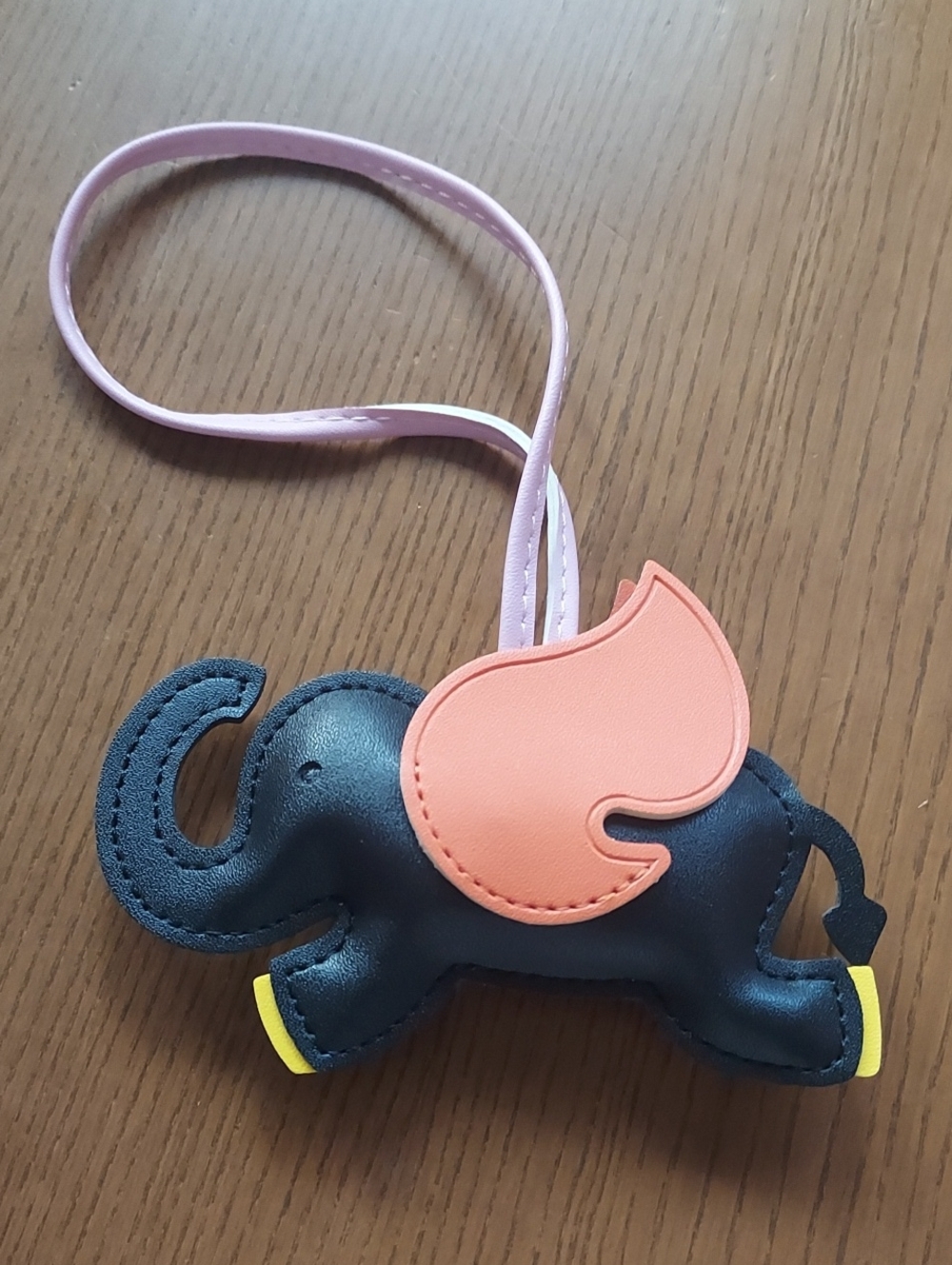 Elephant Bag Charm with Pink Strap and Coral Wing